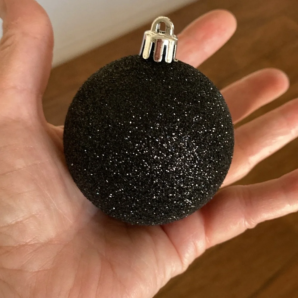 Black Shatterproof Christmas balls x50 NEW matte glitter shiny 3”